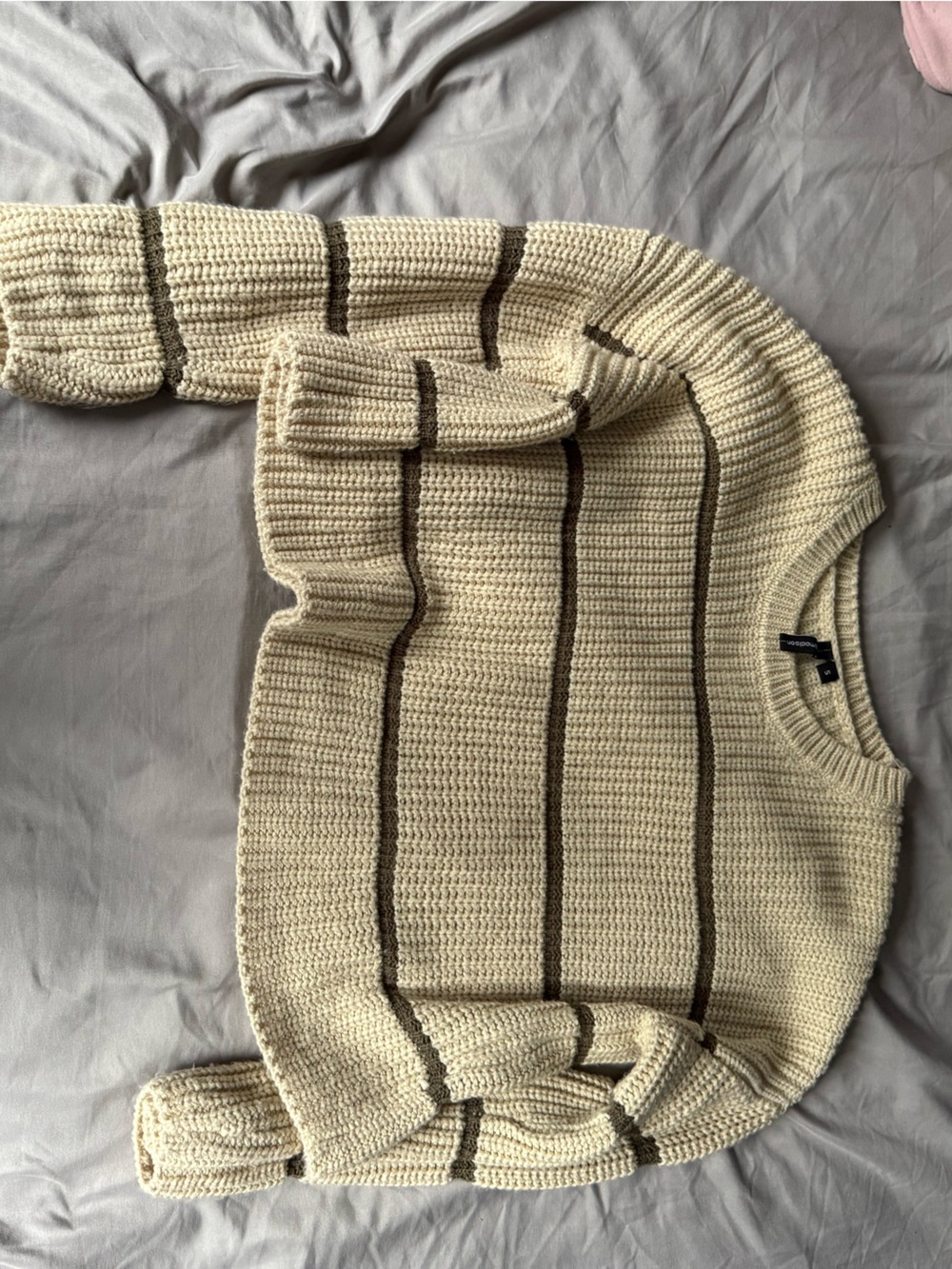 Cropped Cream Stripe Knit Sweater